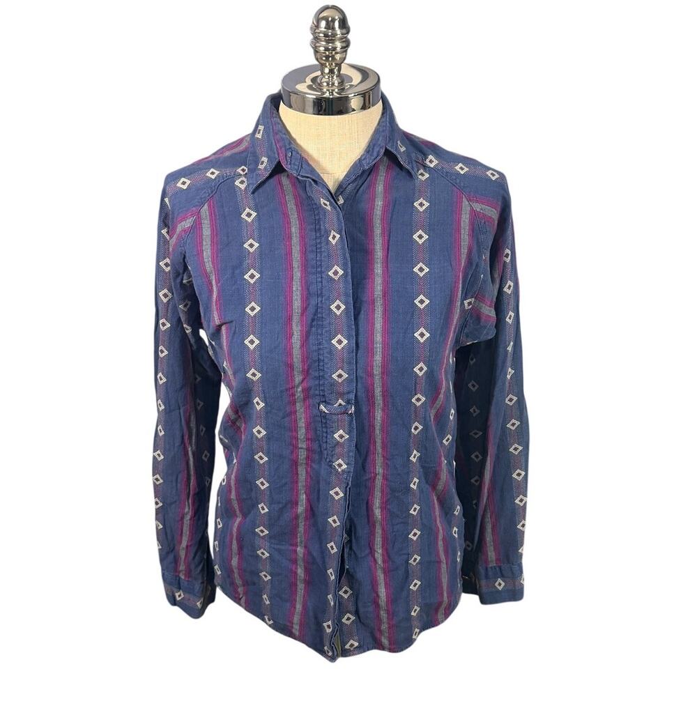 Vintage Wranger Button Up Western Aztec Button Up Blue Purple Western Medium